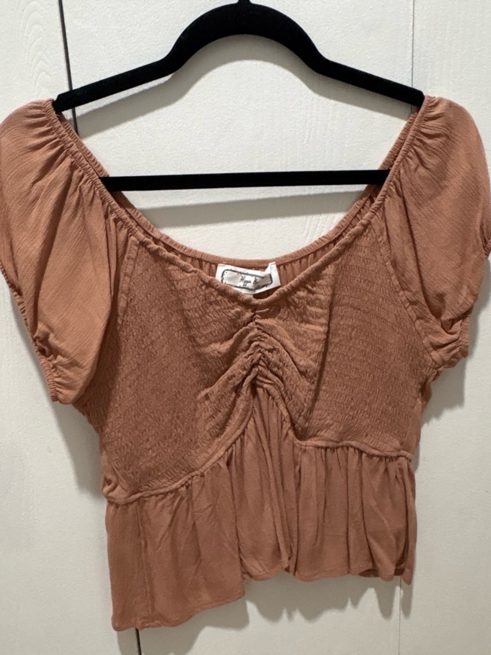 Hippie Rose Rust Peach Smocked Peplum Short Sleeve Top